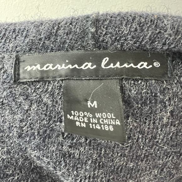 Marina Luna Gray Poncho Sweater Wool Ribbed Hooded Button Front Size Medium M - Picture 7 of 7